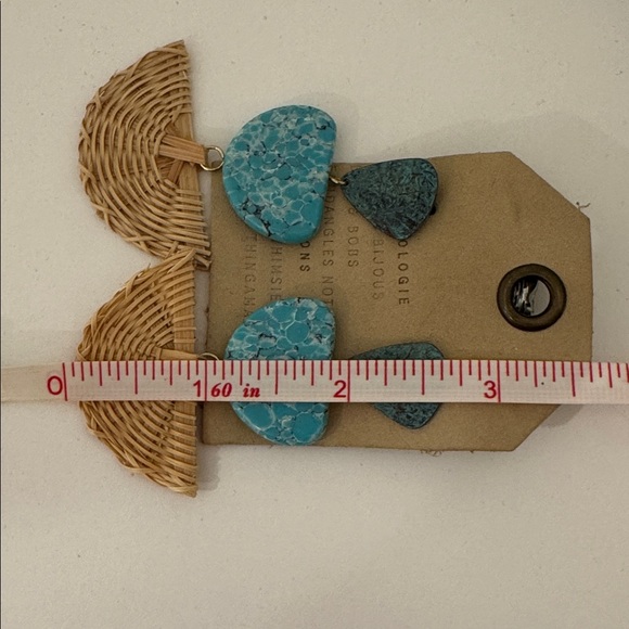 Anthropologie Turquoise and Rattan Statement Earrings - Picture 5 of 6